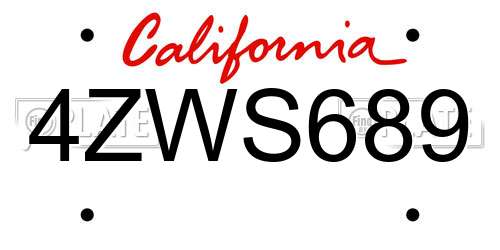 4ZWS689 California License Plate