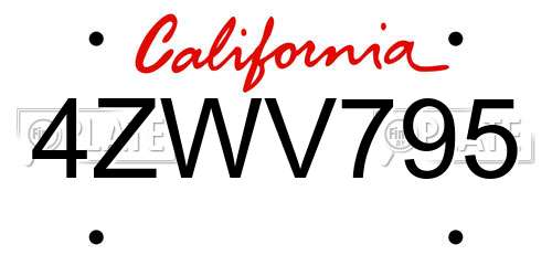 4ZWV795 California License Plate