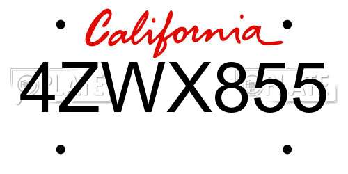 4ZWX855 California License Plate
