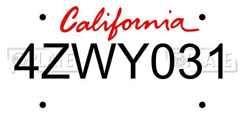 4ZWY031 California License Plate