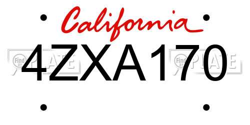4ZXA170 California License Plate
