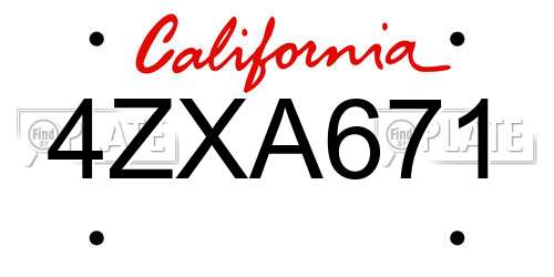 4ZXA671 California License Plate
