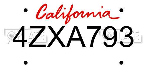4ZXA793 California License Plate