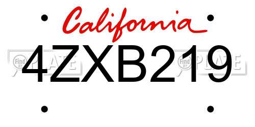 4ZXB219 California License Plate