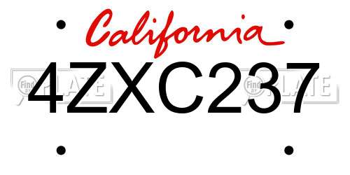 4ZXC237 California License Plate