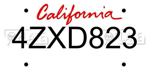 4ZXD823 California License Plate