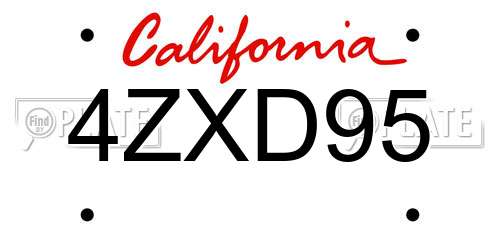 4ZXD95 California License Plate