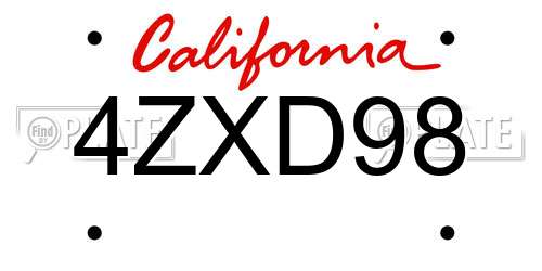 4ZXD98 California License Plate