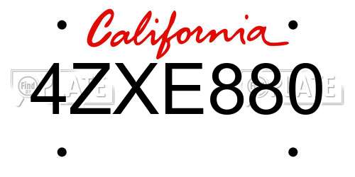 4ZXE880 California License Plate