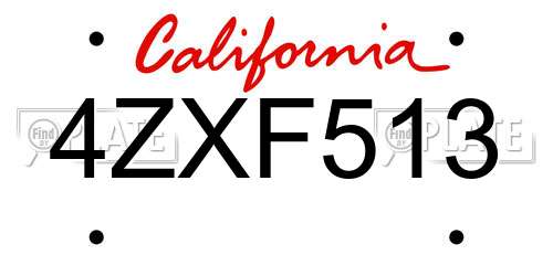 4ZXF513 California License Plate