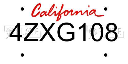 4ZXG108 California License Plate