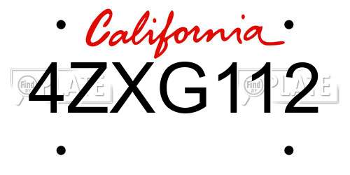 4ZXG112 California License Plate