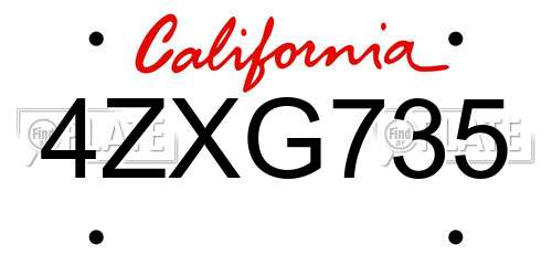 4ZXG735 California License Plate