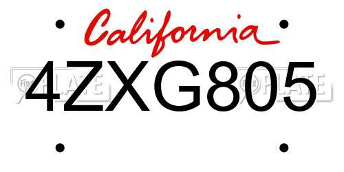 4ZXG805 California License Plate