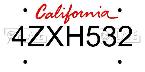 4ZXH532 California License Plate