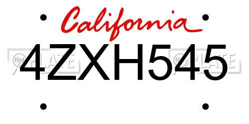 4ZXH545 California License Plate
