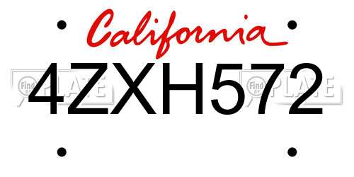 4ZXH572 California License Plate