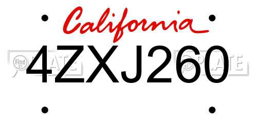 4ZXJ260 California License Plate