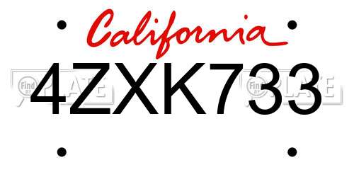 4ZXK733 California License Plate