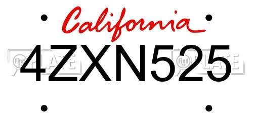 4ZXN525 California License Plate