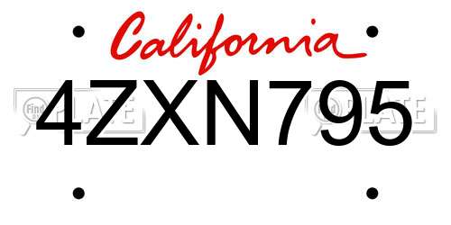 4ZXN795 California License Plate
