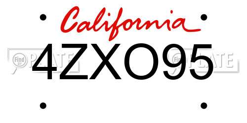 4ZXO95 California License Plate