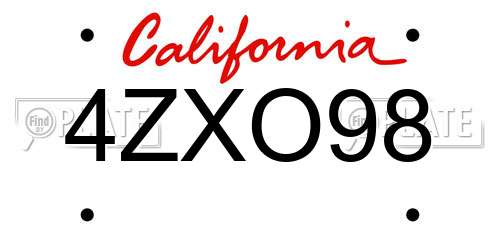 4ZXO98 California License Plate