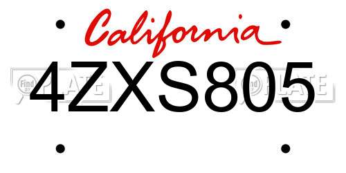 4ZXS805 California License Plate