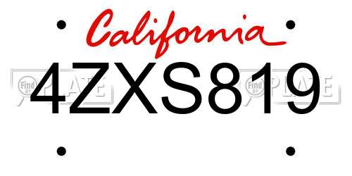 4ZXS819 California License Plate