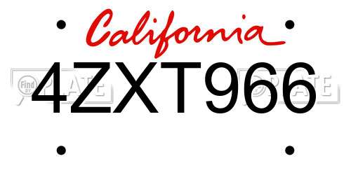 4ZXT966 California License Plate