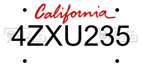 4ZXU235 California License Plate