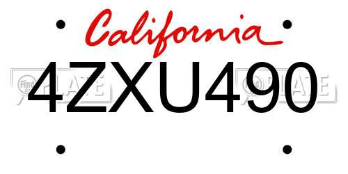 4ZXU490 California License Plate