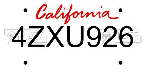 4ZXU926 California License Plate