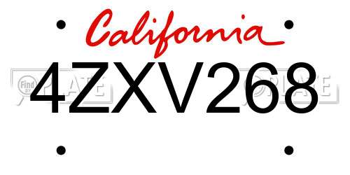 4ZXV268 California License Plate