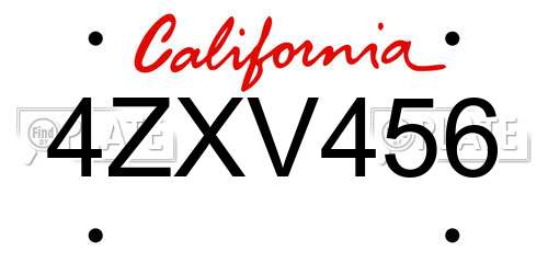4ZXV456 California License Plate