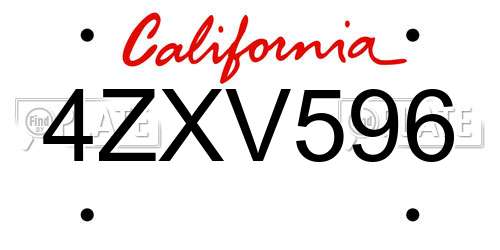 4ZXV596 California License Plate