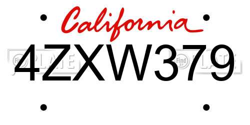 4ZXW379 California License Plate