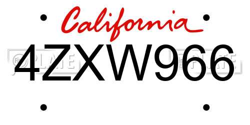 4ZXW966 California License Plate