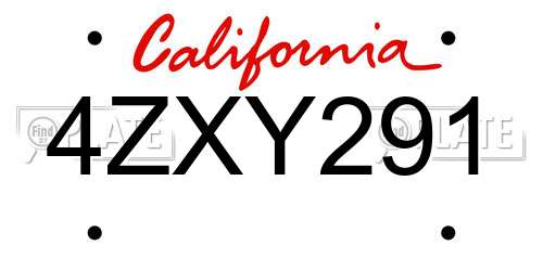 4ZXY291 California License Plate