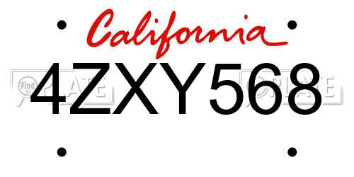 4ZXY568 California License Plate