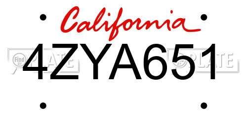 4ZYA651 California License Plate