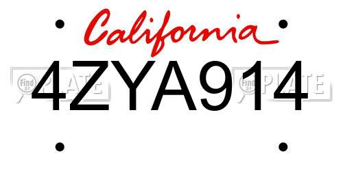 4ZYA914 California License Plate
