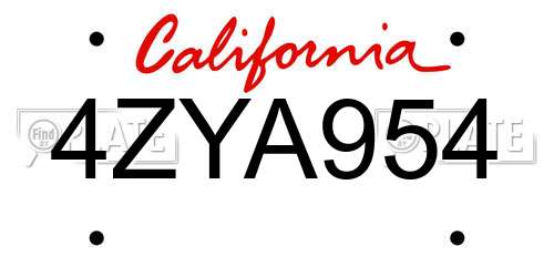 4ZYA954 California License Plate