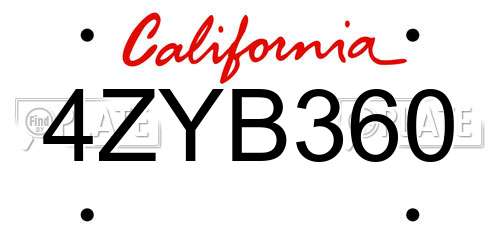 4ZYB360 California License Plate