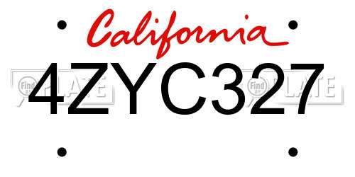 4ZYC327 California License Plate