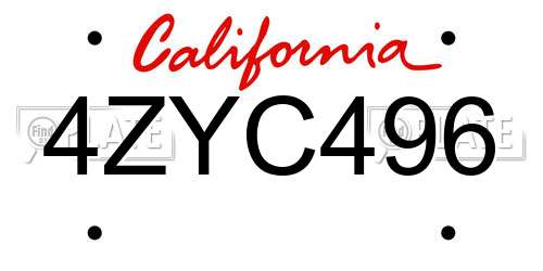 4ZYC496 California License Plate