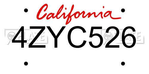 4ZYC526 California License Plate