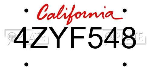 4ZYF548 California License Plate
