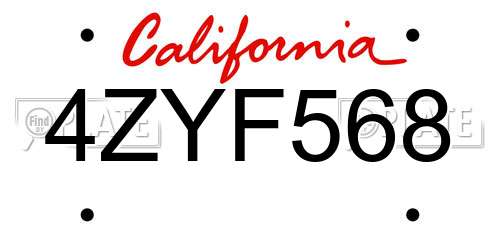4ZYF568 California License Plate