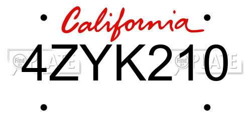 4ZYK210 California License Plate